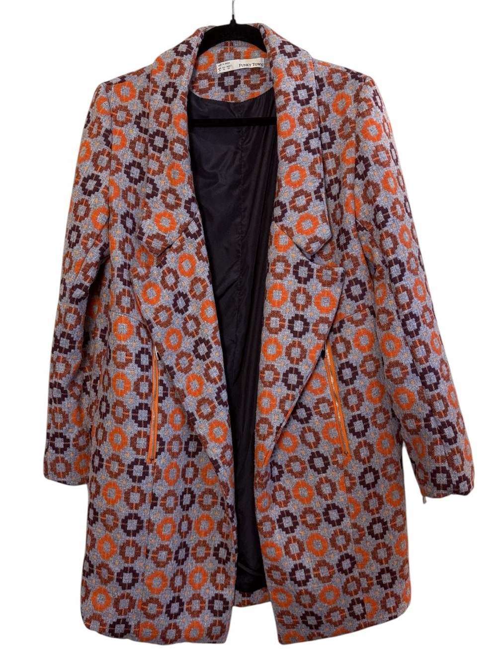 Funky Town Women’s Retro Geometric Knit Patterned Women's Jacket sz XL